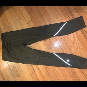 Lululemon olive green 7/8 pants with mesh siding